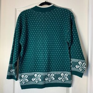 Impromptu Vintage Women’s Green Knit Sweater High Neck Shoulder Pads Nordic 80's